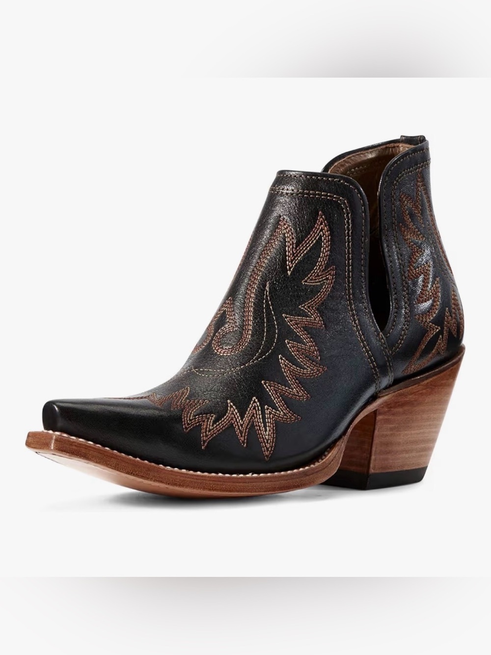 Black Embroidered Western Cutout Ankle Boot